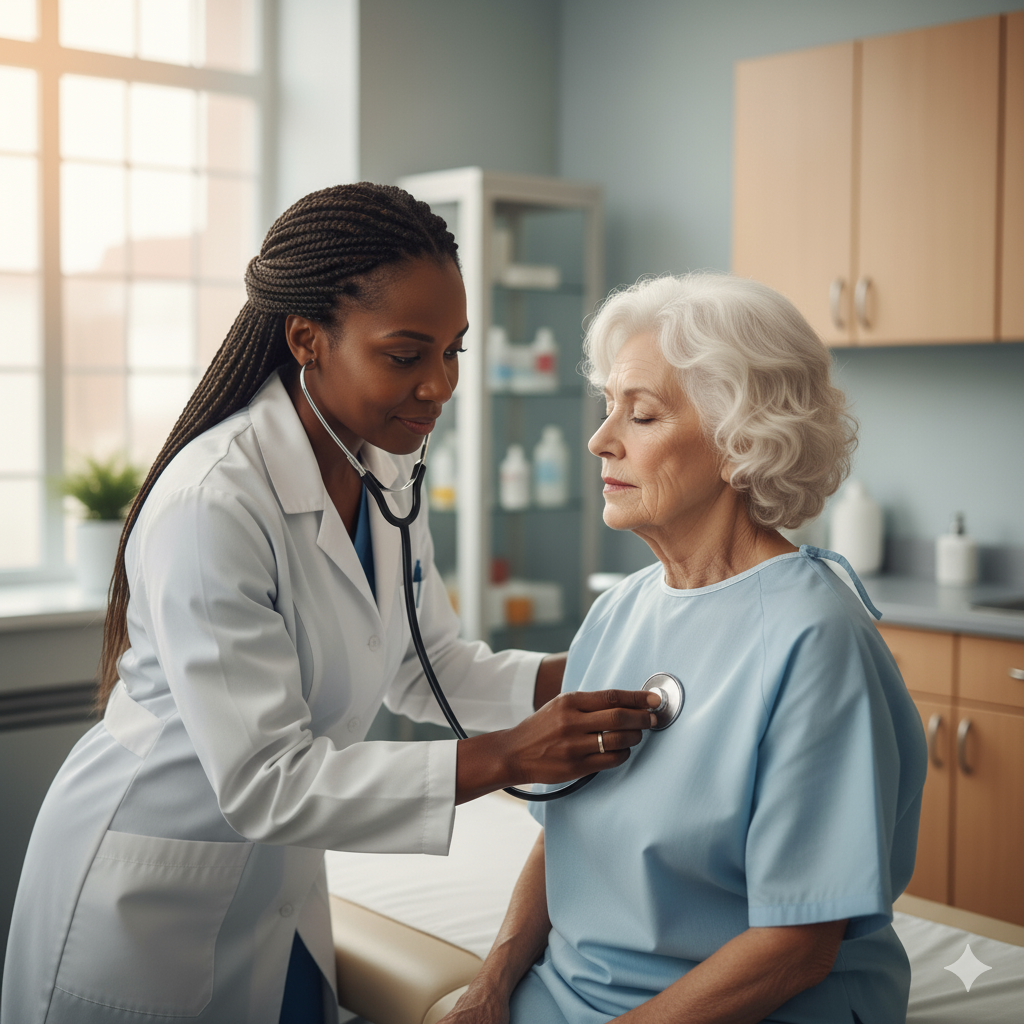 African American Doctor treating elderly patient